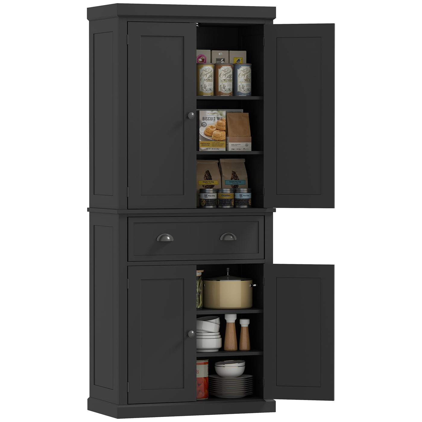 Long Standing Kitchen Cabinet w/ 2 Drawers MDF Board Black