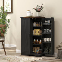 Farmhouse Kitchen Pantry Storage Cabinet, Kitchen Pantry Cabinet with Doors and Adjustable Shelves, Black