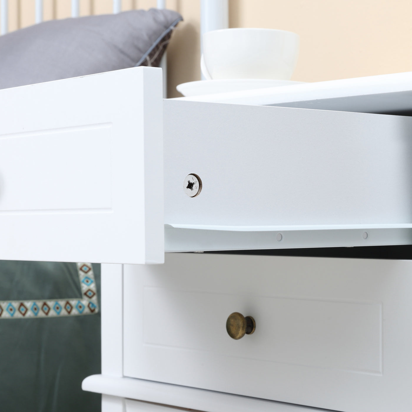 Modern Sofa Side Table, Accent End Table with Drawers and Storage Shelf, Nightstand for Bedroom Living Room, White