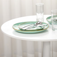 Modern Kitchen Table for 2 people, Round Dining Table with Steel Base for Living Room, Dining Room, White