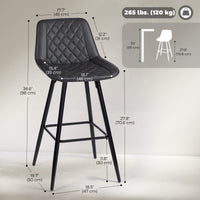 PU Leather Counter Height Bar Chairs Set of 2, 27.75" Bar Stools with Metal Legs for Dining Area, Kitchen Island, Black