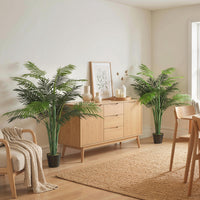 4FT Artificial Palm Tree Set of 2, Fake Tropical Tree with Lifelike Leaves, Faux Plant in Pot for Indoor Decoration, Green
