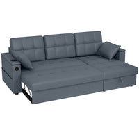 Convertible Sectional Sofa Bed, Pull Out Sleeper Sofa Couch with USB‑A+C, Chaise Storage, L-Shaped Futon Couch, Dark Grey