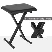 Adjustable Piano Bench, X-Style Folding Piano Stool with Padded Seat, Non-Slip Rubber Feet, Keyboard Chair, Black