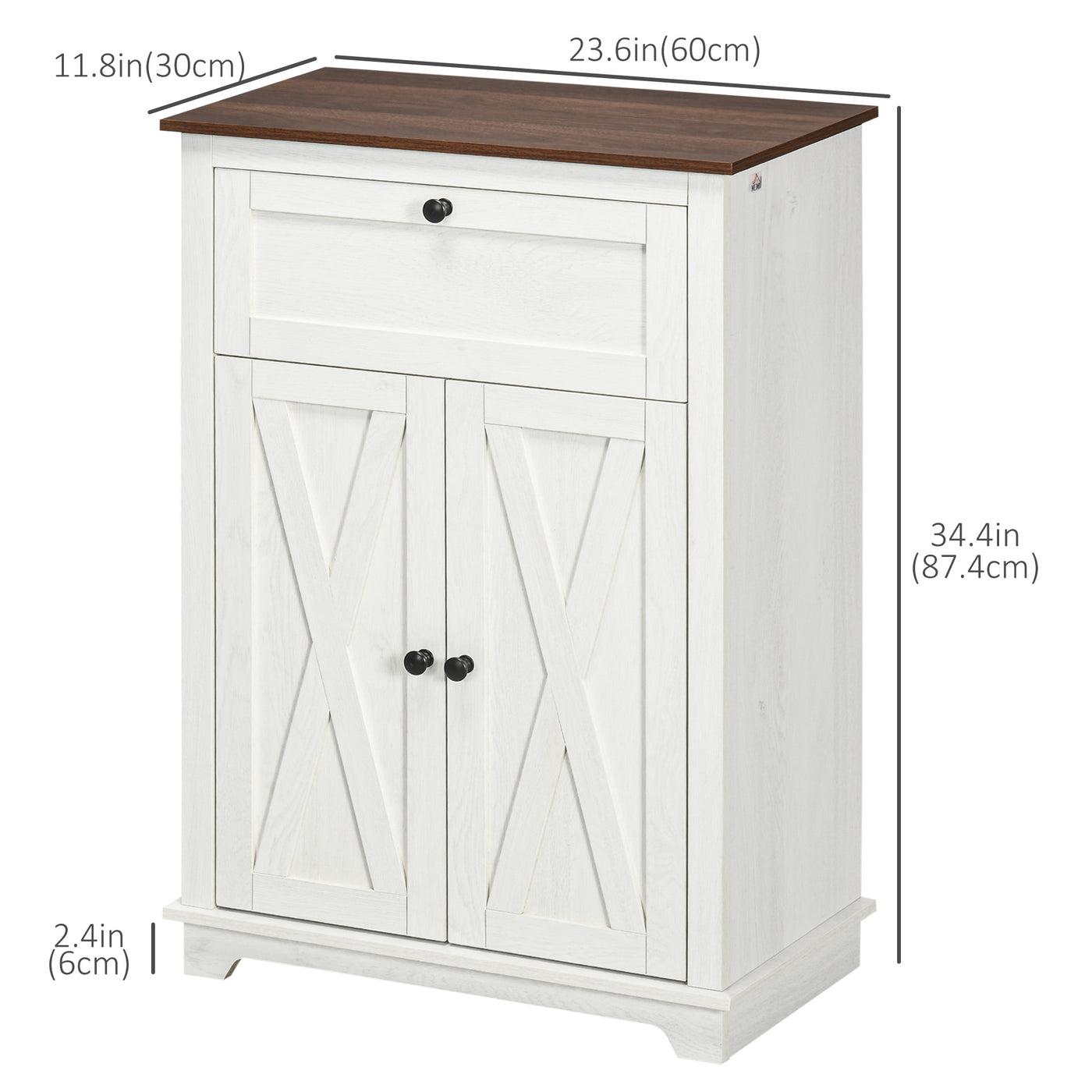 Farmhouse Sideboard Storage Cabinet with Doors and Drawer for Kitchen, Living room, 23.6" x 11.8" x 34.4", White