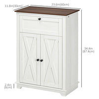 Farmhouse Sideboard Storage Cabinet with Doors and Drawer for Kitchen, Living room, 23.6" x 11.8" x 34.4", White