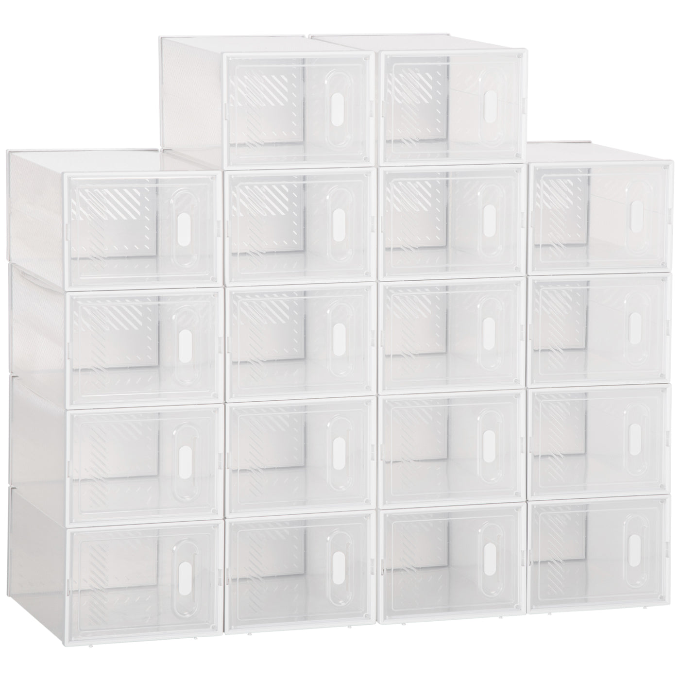 18 Pack Shoe Storage Boxes, Space-saving Shoe Organizers, Clear Plastic Stackable Holders Containers with Front Opening