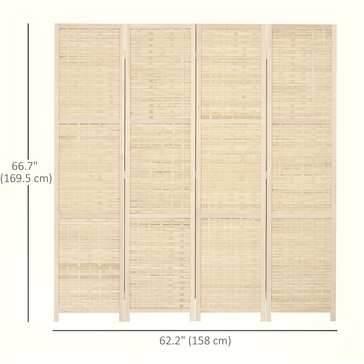 4-Panel Room Divider, 5.6 FT Bamboo Freestanding Folding Privacy Screen for Indoor Bedroom Office, Natural Wood