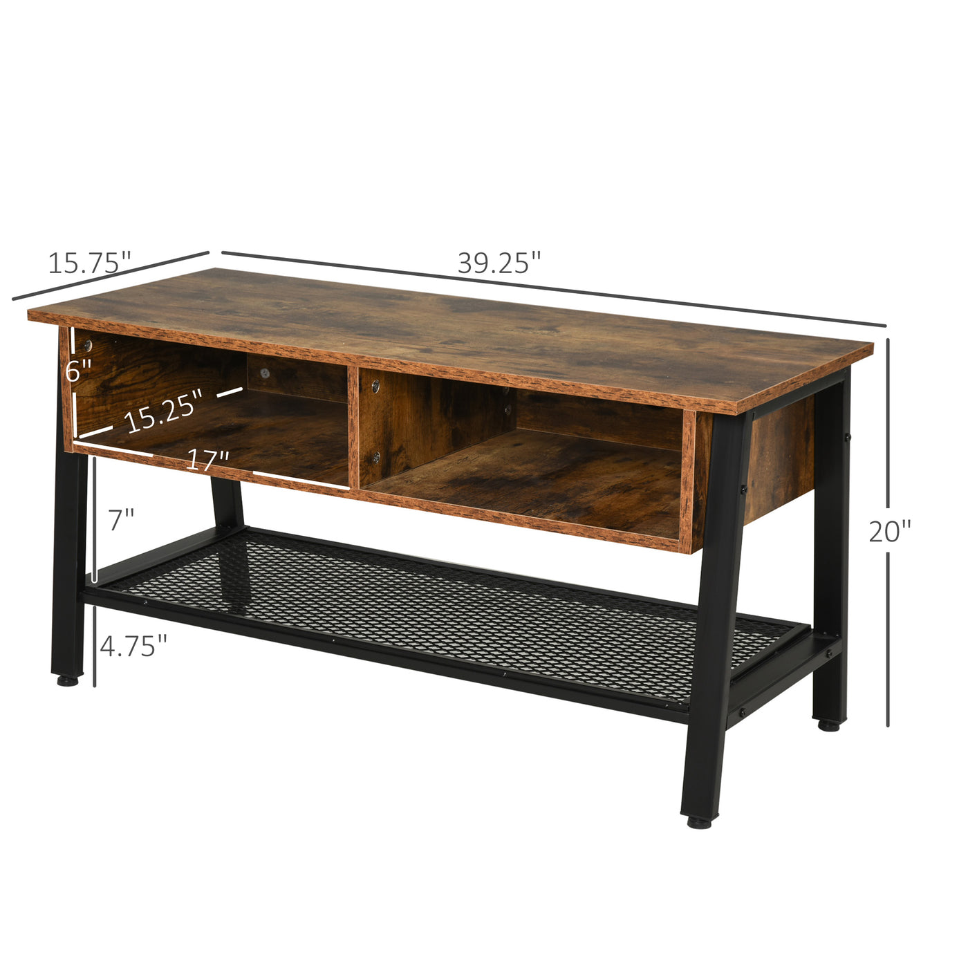 Industrial TV Stand, TV Console Table for TV up to 45'' Flat Screen, Entertainment Center for Living Room, Bedroom, Rustic Brown