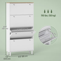 Narrow Shoe Cabinet with 4 Flip Drawers, Shoe Storage Cabinet with Adjustable Shelves, Holds 24–32 Pairs, White