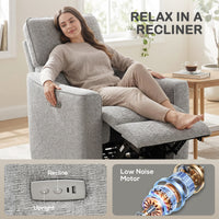 Power Recliner Chair, Chenille Upholstered Recliner Chair with USB Ports, Footrest, Grey