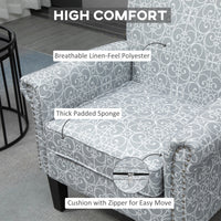 Upholstered Accent Chair, Single Armchair with Soft Linen Touch Fabric, Rolled Armrest with Nailhead Trim, Grey