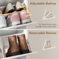 Narrow Shoe Storage Cabinet with 2 Flip Drawers, Slim Shoe Cabinet for 15-20 Pairs, White Wood Grain