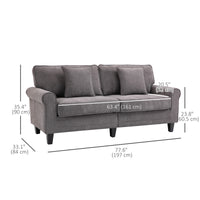 Modern 3 Seater Sofa, Corduroy Fabric 3 Seater Couch with Pine Wood Legs and Rolled Armrests for Living Room, Light Grey