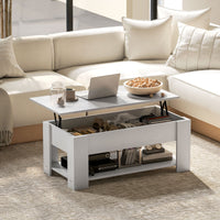 Lift Top Coffee Table with Hidden Storage Compartment and Open Shelf, Center Table for Living Room, White