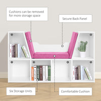 6-Cubby Bookcase with Seat Cushion, Cube Storage Shelf with Reading Nook for Home Office, Study, Pink