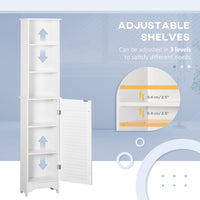Tall Bathroom Storage Cabinet, Freestanding Linen Tower with 3-Tier Open Adjustable Shelf, White