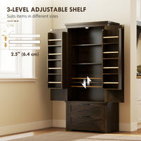 Farmhouse Kitchen Pantry Storage Cabinet, 64" Freestanding Kitchen Pantry Cabinet with Drawers, Distressed Dark Brown