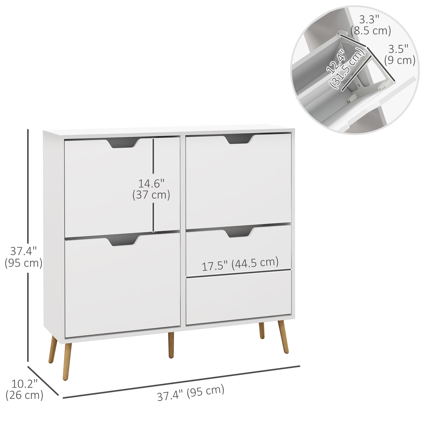 Shoe Storage Cabinet with 4 Flip Drawers and Adjustable Shelf, Shoe Cabinet for 8-16 Pairs of Shoes, White