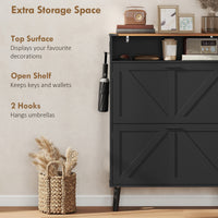 Shoe Storage Cabinet with 2 Flip Drawers, Farmhouse Narrow Shoe Cabinet, Holds Up to 16 Pairs, Black