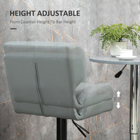 Swivel PU Leather Barstools Set of 2 Adjustable Bar Stools with Footrest Back for Kitchen Counter Dining Room Grey