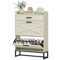 Slim Shoe Storage with 2 Flip Drawers and Adjustable Shelves Shoe Cabinet Organizer for 12 Pair, Distressed White