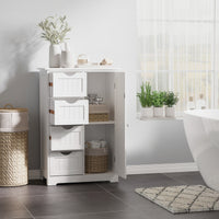 Bathroom Storage Cabinet, Floor Cabinet with Adjustable Shelf and 4 Drawers, Side Cabinet for Washroom, White