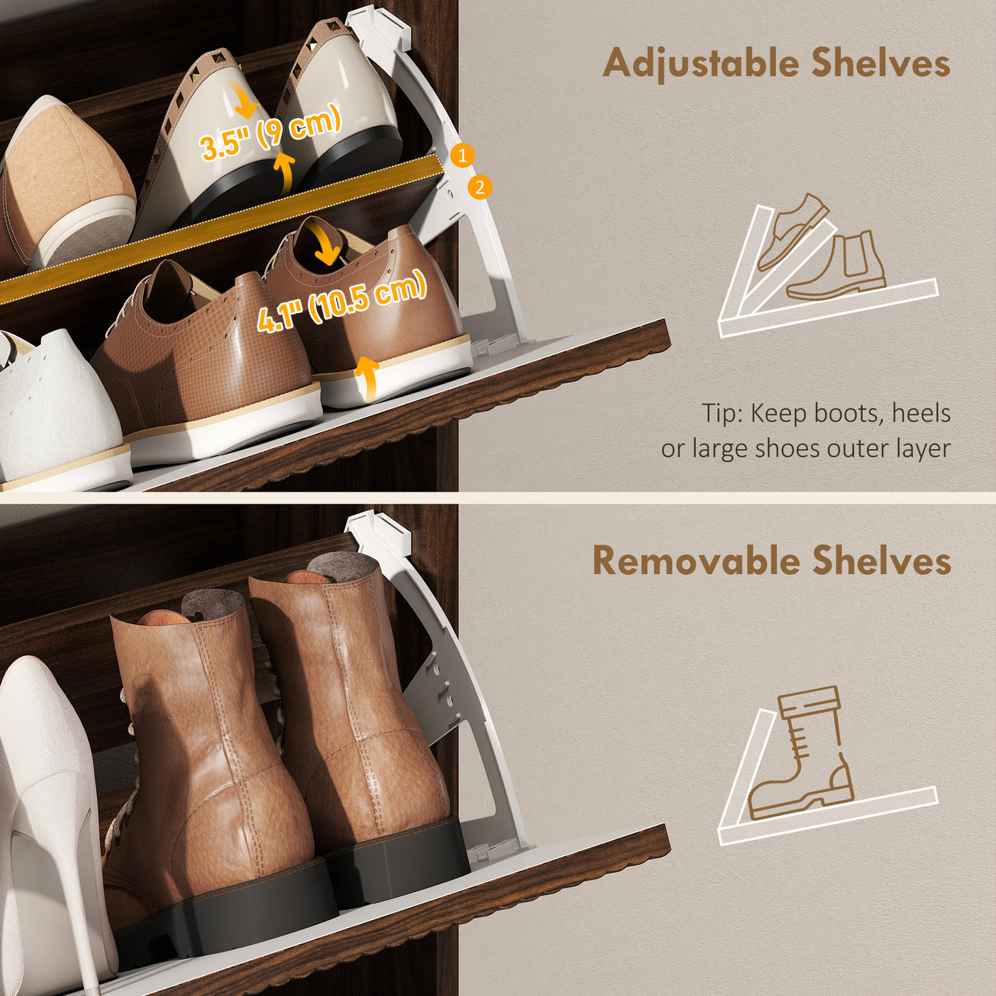 Shoe Cabinet with 2 Flip Drawers Narrow Shoe Storage Cabinet with Top Shelf for Entryway Hallway Coffee