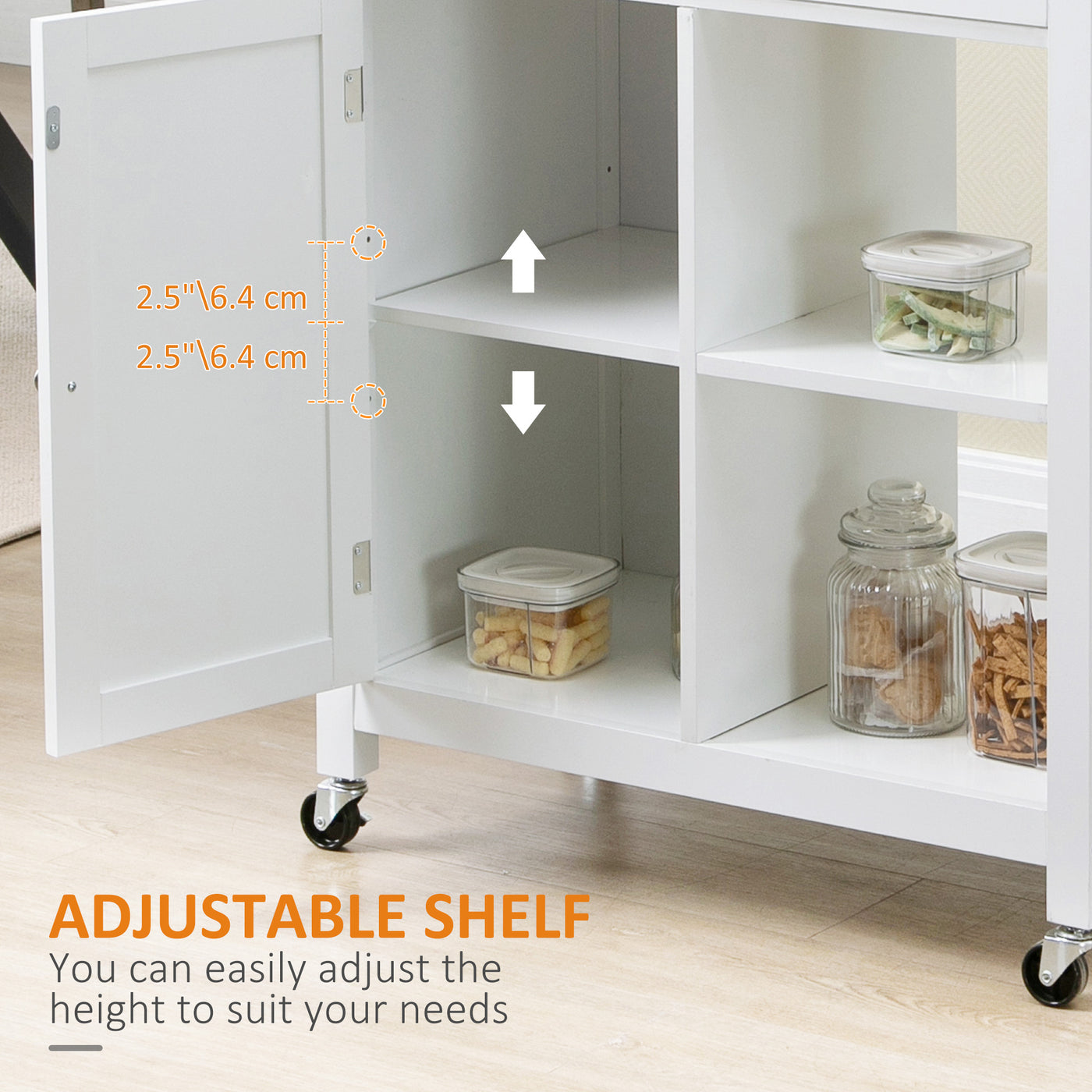 Rolling Kitchen Cart with Wood Top and Drawer, Kitchen Island on Wheels for Dining Room, White