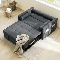 Pull Out Sofa Bed, Sleeper Sofa Couch with USB Ports, Small Linen Loveseat Futon Couch for Living Room, Dark Grey