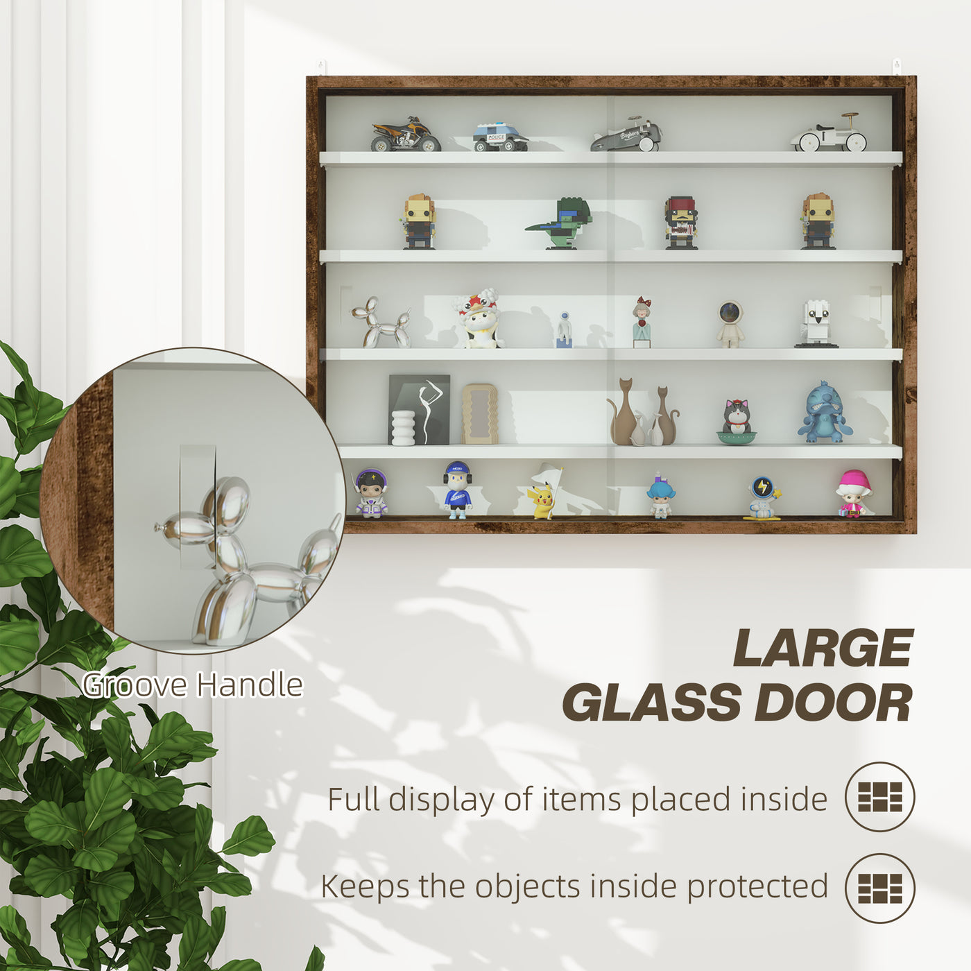 5-Tier Display Cabinet, Shot Glass Display Case, Glass Curio Cabinet with 2 Glass Doors and 4 Adjustable Shelves, Brown