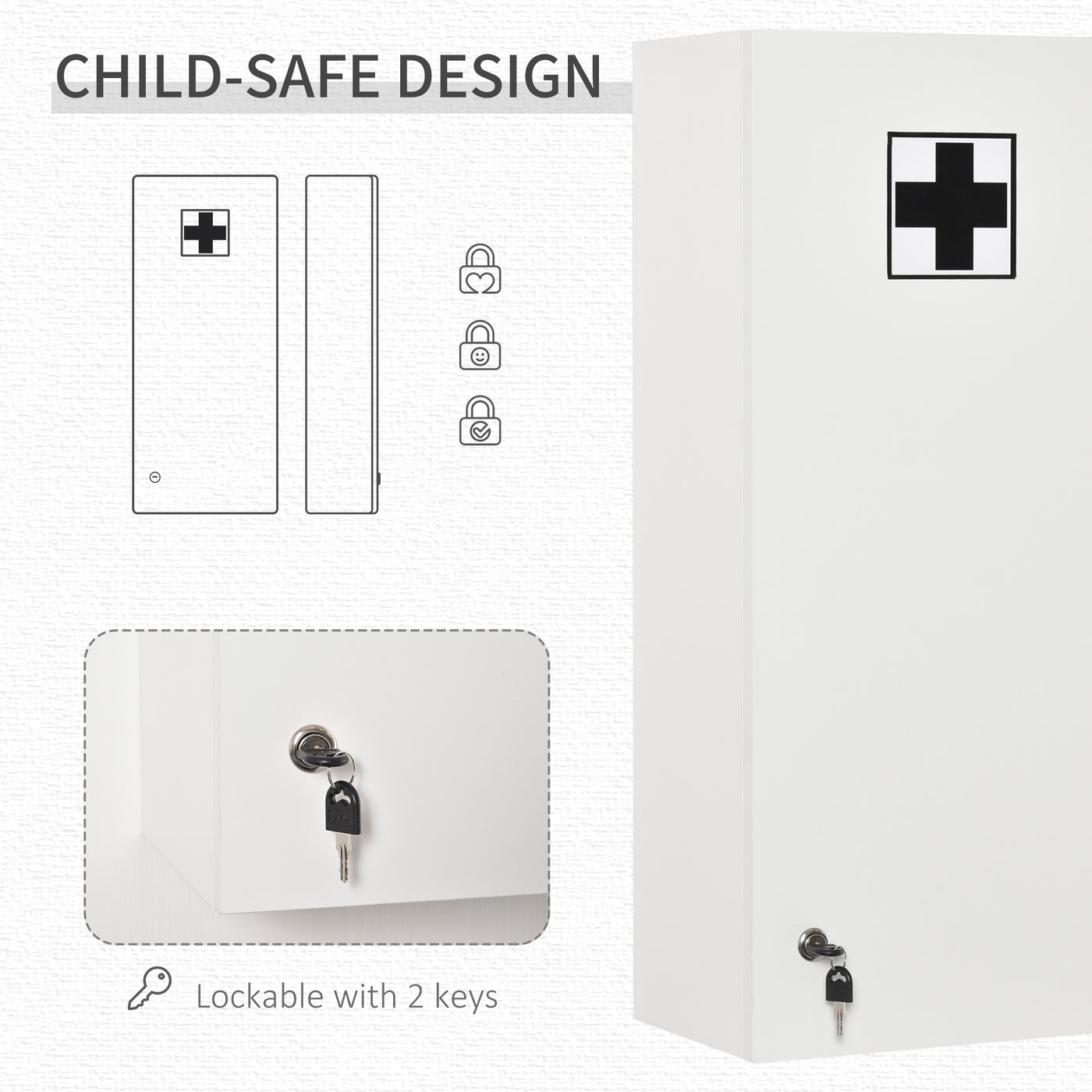 Wall Mount Medicine Cabinet, 5-tier Lockable Bathroom Cabinet with 2 Keys and Adjustable Shelves, White