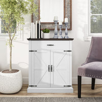 30" Buffet Cabinet, Farmhouse Sideboard with 1.2" Thick Top, 2 Barn Doors, Drawer and Adjustable Shelf, White