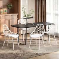 Modern Dining Chairs Set of 4, Plastic Kitchen Chairs with Hollow Backrest and Metal Legs for Living Dining Room, White