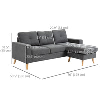 Sectional Sofa Couch, L Shaped Couch with Reversible Chaise, Wooden Legs for Living Room, Bedroom, Dark Grey