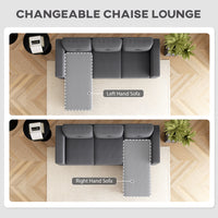 Sectional Sofa with Changeable Chaise Lounge, 3 Seat L-Shaped Small Space Sofa, Upholstered Couch for Small Space, Dark Grey