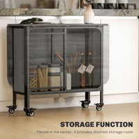 Folding Dining Table, Extendable Kitchen Table for Small Spaces with Storage Shelf and 6 Wheels, Distressed Grey