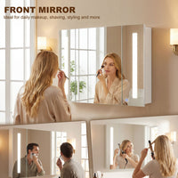 Medicine Cabinet with Mirror, Wall Mounted Bathroom Mirror Cabinet with Adjustable Shelf, USB Charge, High Gloss White