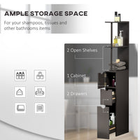 Tall Bathroom Storage Cabinet, Narrow Bathroom Cabinet with Drawers and Open Shelves for Small Spaces, Brown