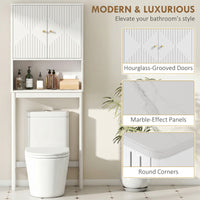 Over The Toilet Storage Cabinet with Adjustable Shelf, Open Shelf and Adjustable Bottom Bar, White