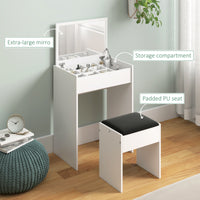 Modern Vanity Set with Makeup Table and Cushioned Stool, Dressing Table with Flip Top and Mirror for Bedroom, White