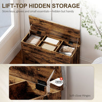 Shoe Storage Bench with Flip Drawer and Lift Top Storage, Entryway Bench with Seat Cushion for Hallway, Rustic Brown