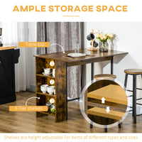 Counter Height Table with Drop Leaf, Extendable Bar Table with Adjustable Storage Shelf, Rustic Brown