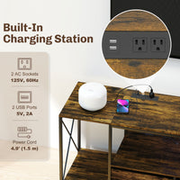 Industrial TV Stand for up to 55 Inch TV, TV Console with Charging Station and RGB LED Lights, Rustic Brown