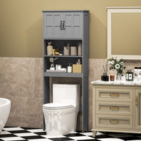 Modern Over The Toilet Storage, Bathroom Cabinets Over Toilet with Open Shelves and Double Door Cabinet, Grey
