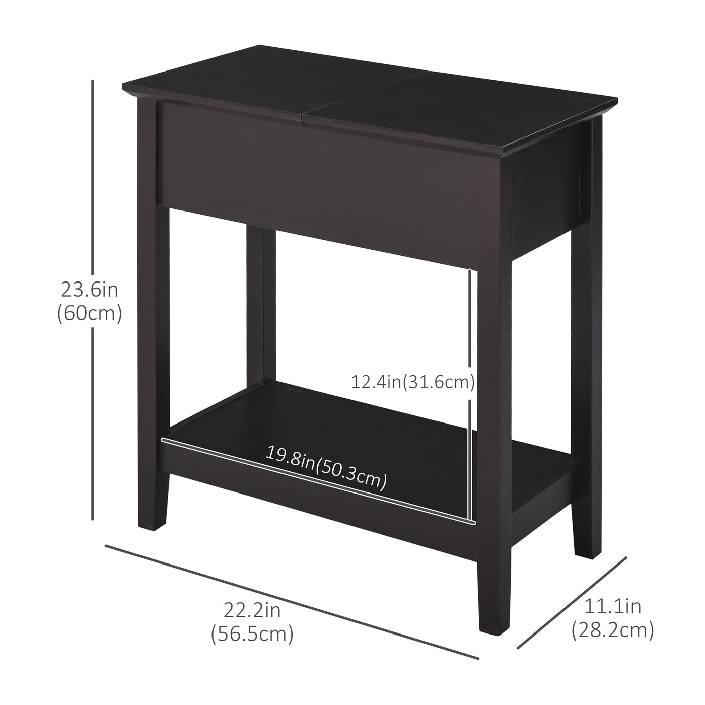 End Side Table in Flip Top Design with Cabinet and Bottom Shelf, Storage Furniture Decoration for Bedroom Living Room Office, Dark Coffee