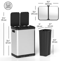 Kitchen Garbage Bin, 2 x 7.9 Gal (2 x 30 L) Trash Can, Soft-Close Garbage Can with Removable Inner Buckets, Silver