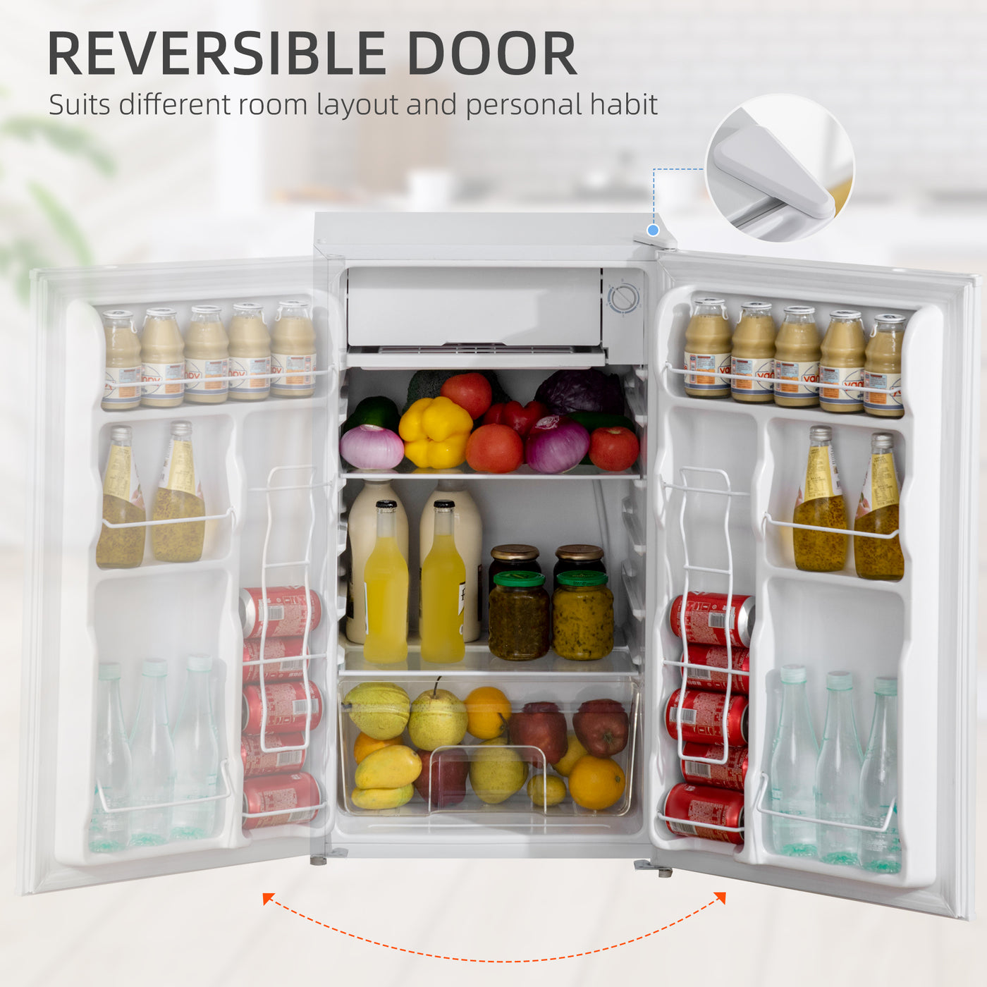 Compact Refrigerator, Mini Fridge with Freezer, Adjustable Shelf, Mechanical Thermostat and Reversible Door, White