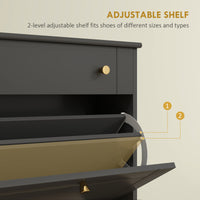 Slim Shoe Storage with 2 Flip Drawers and Adjustable Shelves Shoe Cabinet Organizer for 8 Pair, Black