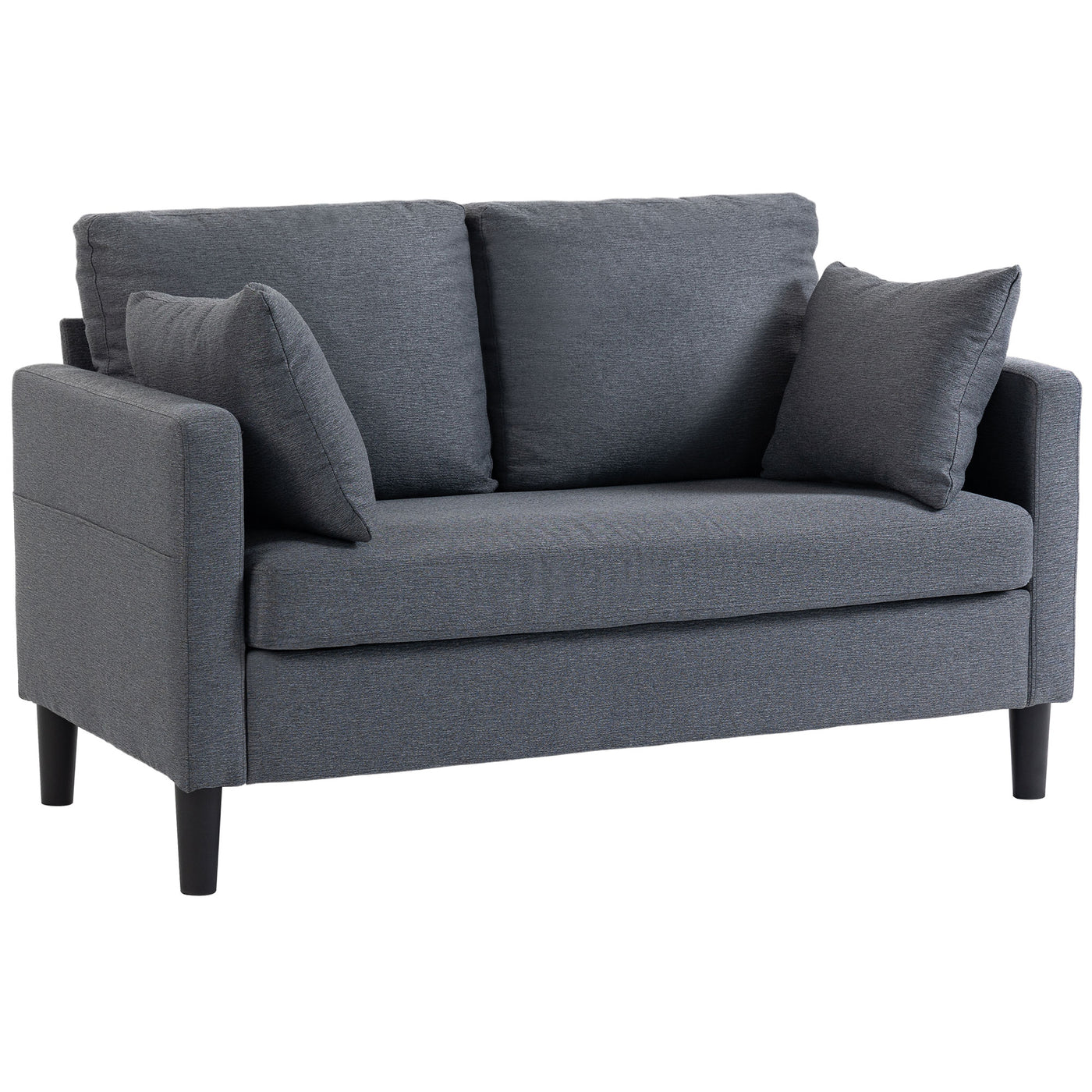 55" Loveseat Sofa, Modern Linen Upholstered Couch with Spring Cushion, 2 Pillows, Dark Grey